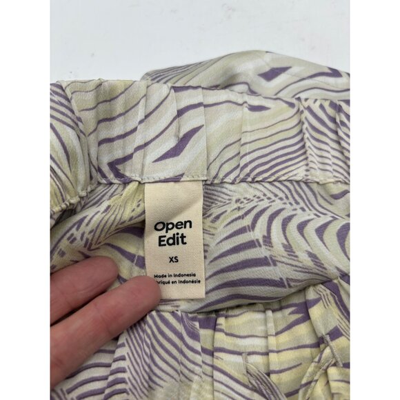 Open Edit Women’s Printed Drawstring Waist Flowy Shorts, Cream/Beige/Purple - Picture 7 of 11